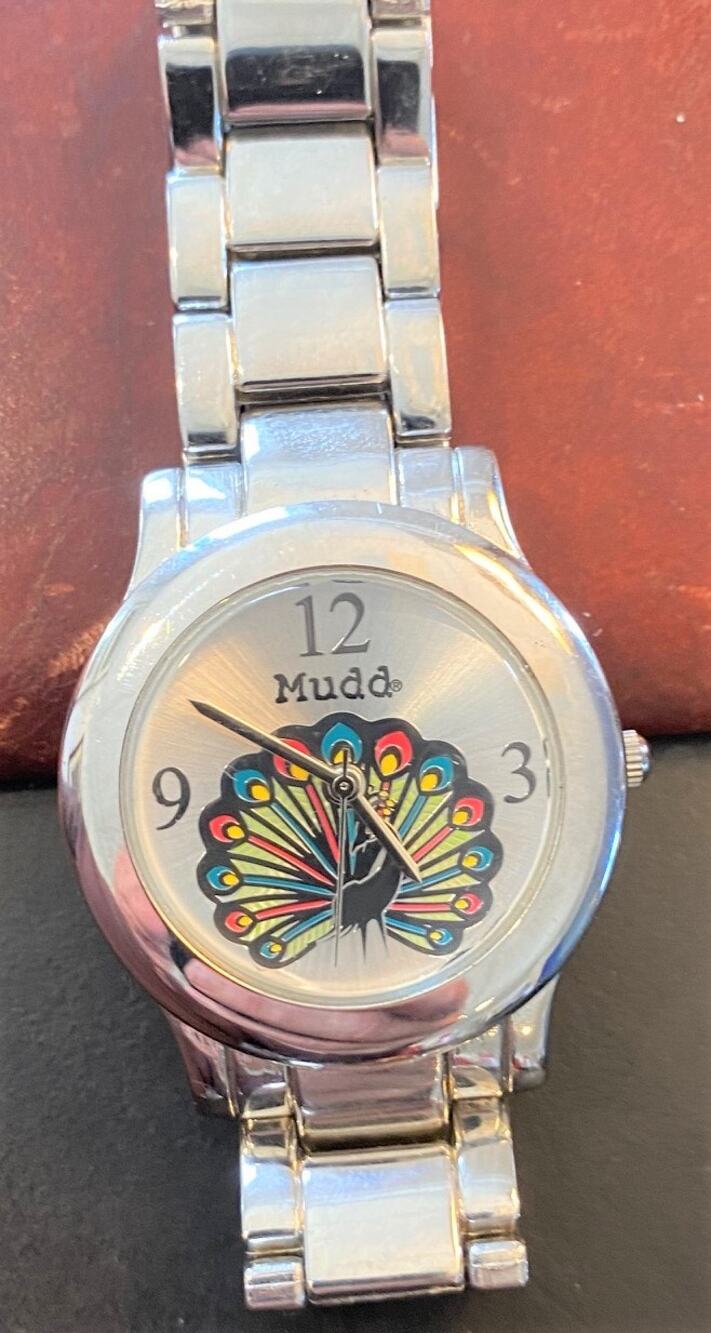 Women's 33mm Silver Tone Mudd Watch, Peacock Design Face